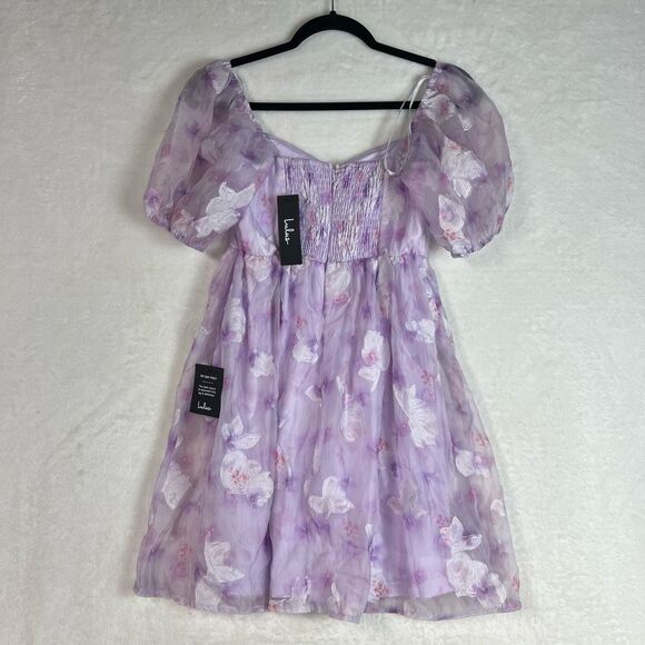 Lulus Darling Behavior Lavender Floral Burnout Puff Sleeve Mini Dress Size S NWT - Picture 7 of 14